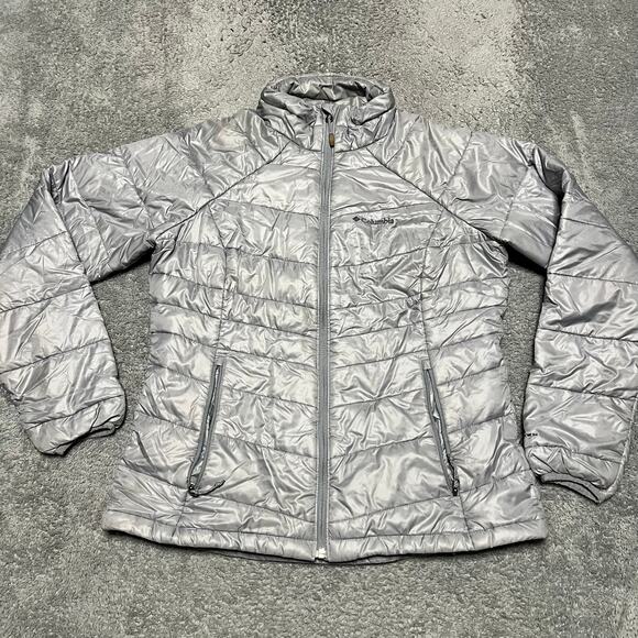 Columbia Puffer Jacket Womens Large Omni Heat Turbodown Gray Coat ** - Picture 1 of 10
